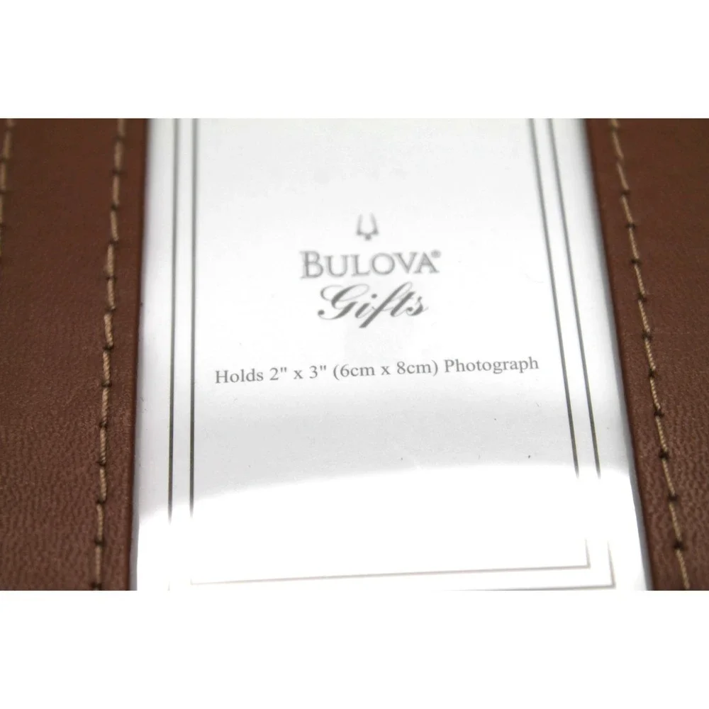 Bulova Triple Folding Photo Album Travel Picture Frame Leather Brown Snap Close